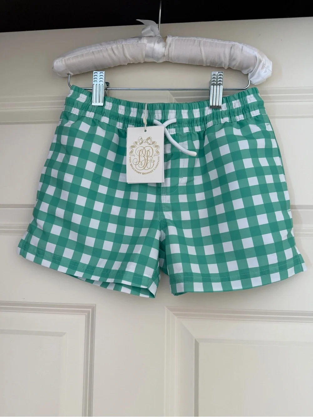 ❤️ Tortola Trunks - Gibson Island Green Gingham with Worth Avenue White Stork
